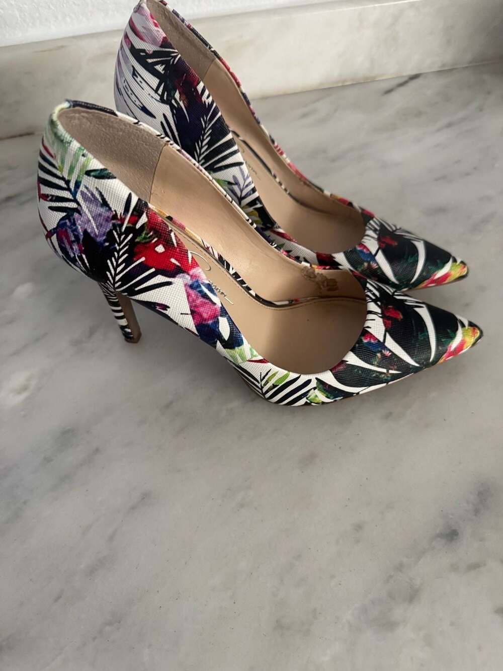 Jessica Simpson Cassani Heels Size 8M Multi Palm Print Pump